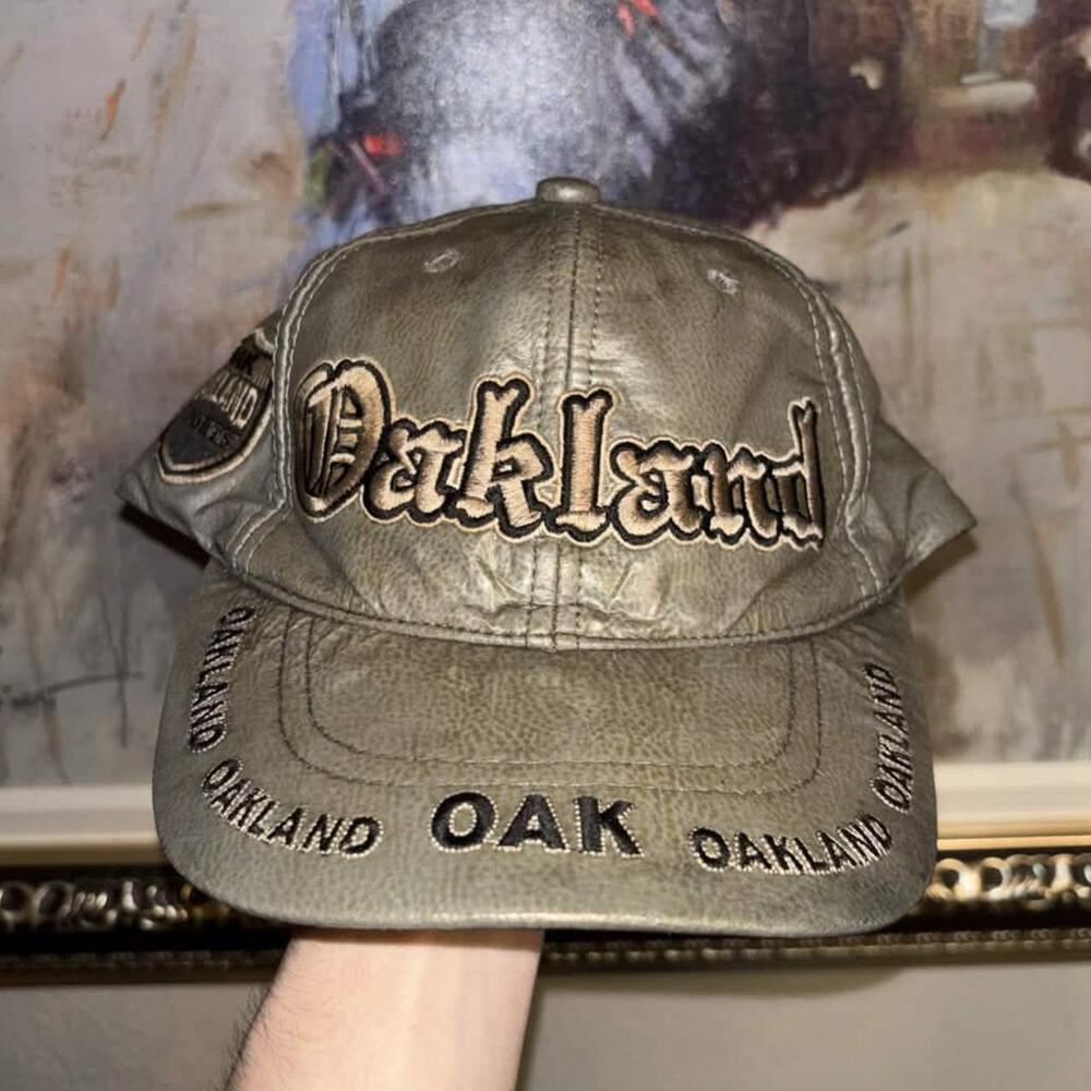 Vintage 90s Oakland Faux Leather Souvenir Hat